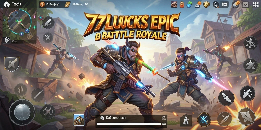 Screenshot gameplay seru dari 77LUCKS dalam pertempuran Battle Royale.