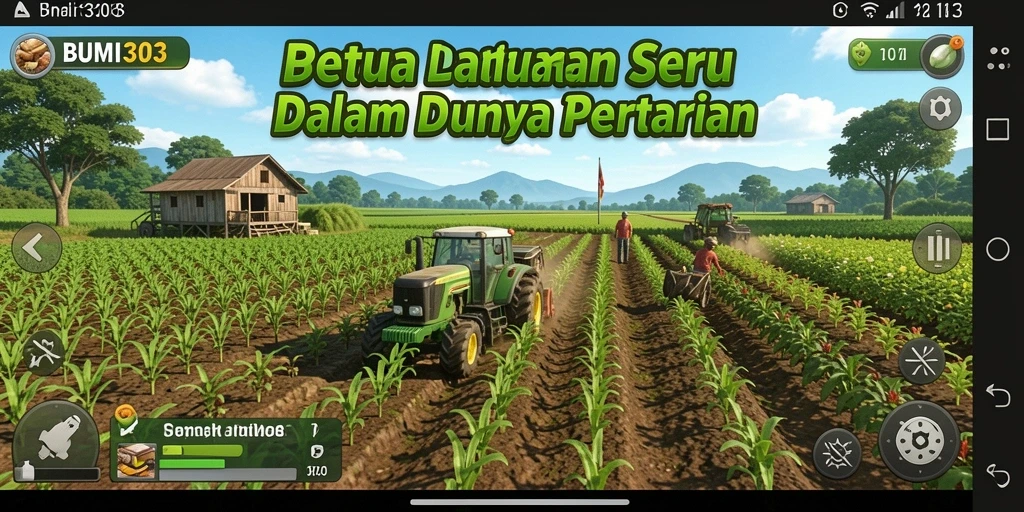 Screenshot gameplay BUMI303 menampilkan pertanian yang indah dan interaktif.