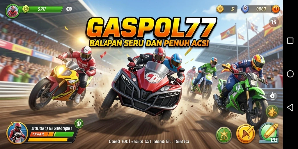 Screenshot GASPOL77 menampilkan aksi balapan yang mengasyikkan dengan grafis menawan.