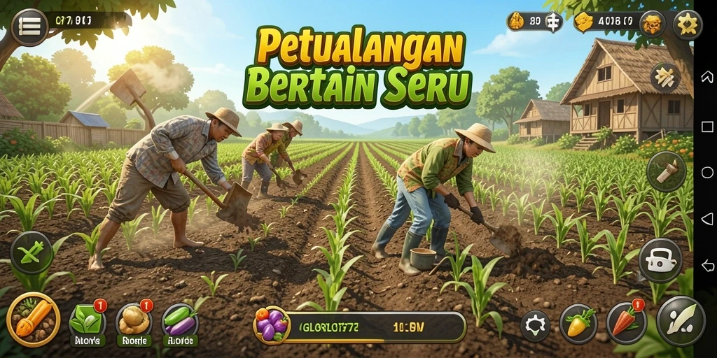 Tampilan gameplay GLORYSLOT777 dengan ladang yang subur dan tanaman beragam.