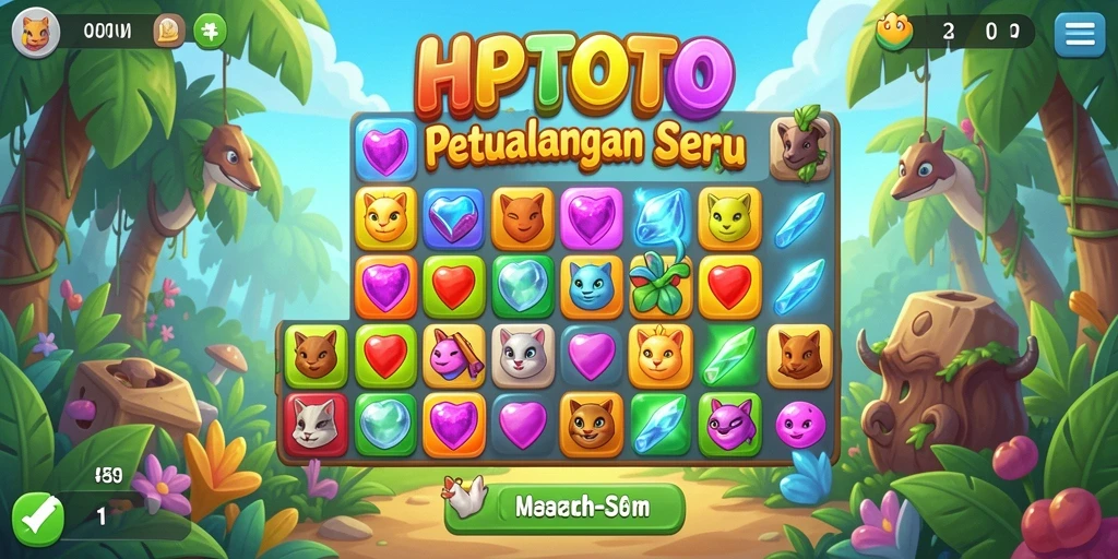 Tampilan gameplay HPTOTO yang seru dan colorful dalam permainan Match-3.