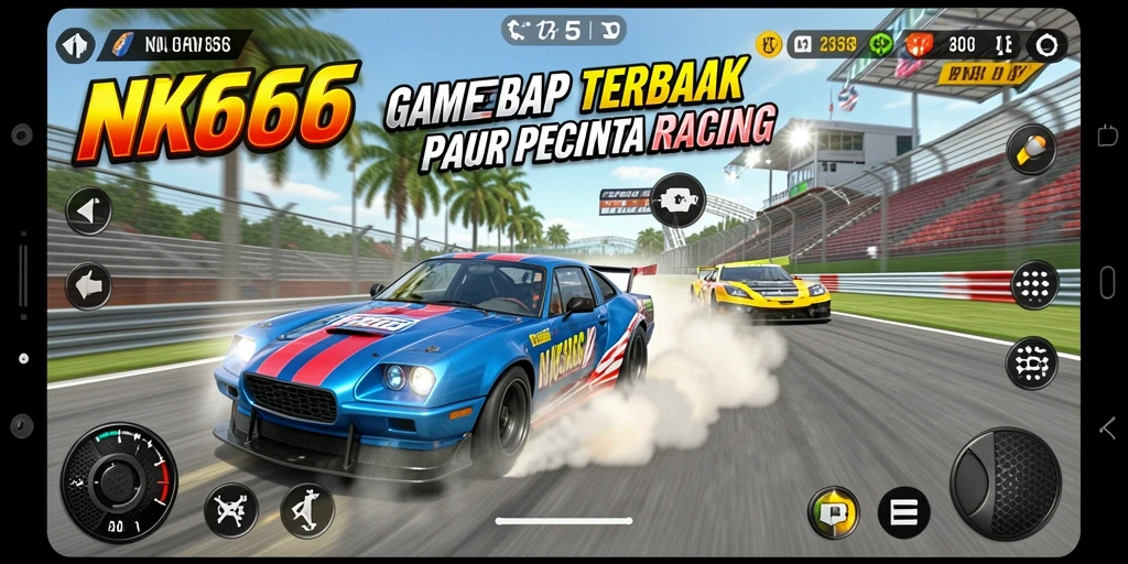 Screenshot gameplay NK666 dengan mobil balap di lintasan menantang.