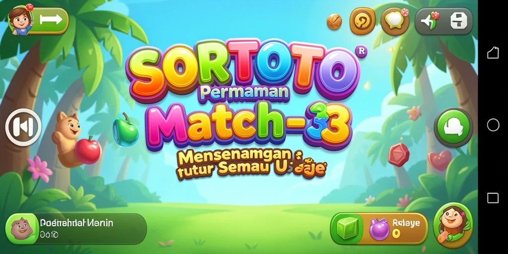 Tampilan gameplay SORTOTO dengan warna cerah dan elemen yang bisa dicocokkan.